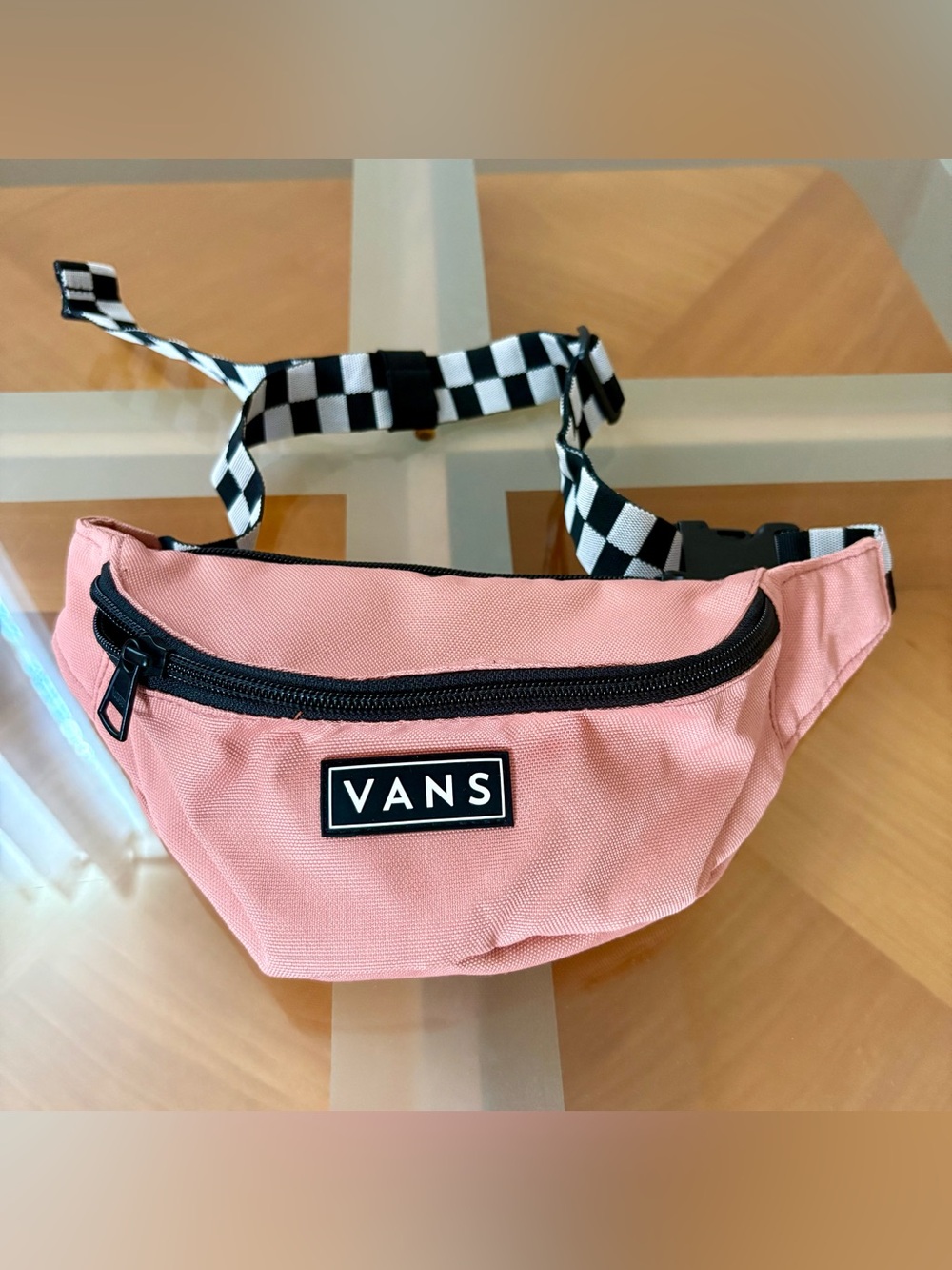 Vans Pink Fanny Pack with Checkerboard Strap - 9" Pocket Waist Bag